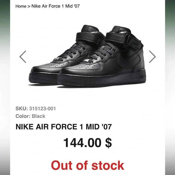 Nike Air Force 1 Mens Mid 07' Black Sneaker Shoes